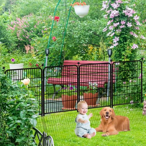 48 in(H) Decorative Garden Fence with Gate,8 Panels Total 17.7 Ft(L) Heavy Duty Iron Animal Barrier Fence for Yard,Suitable for Indoor Pet Or Outdoor Dog Fencing, Garden Border Fence (90 Sq Ft)