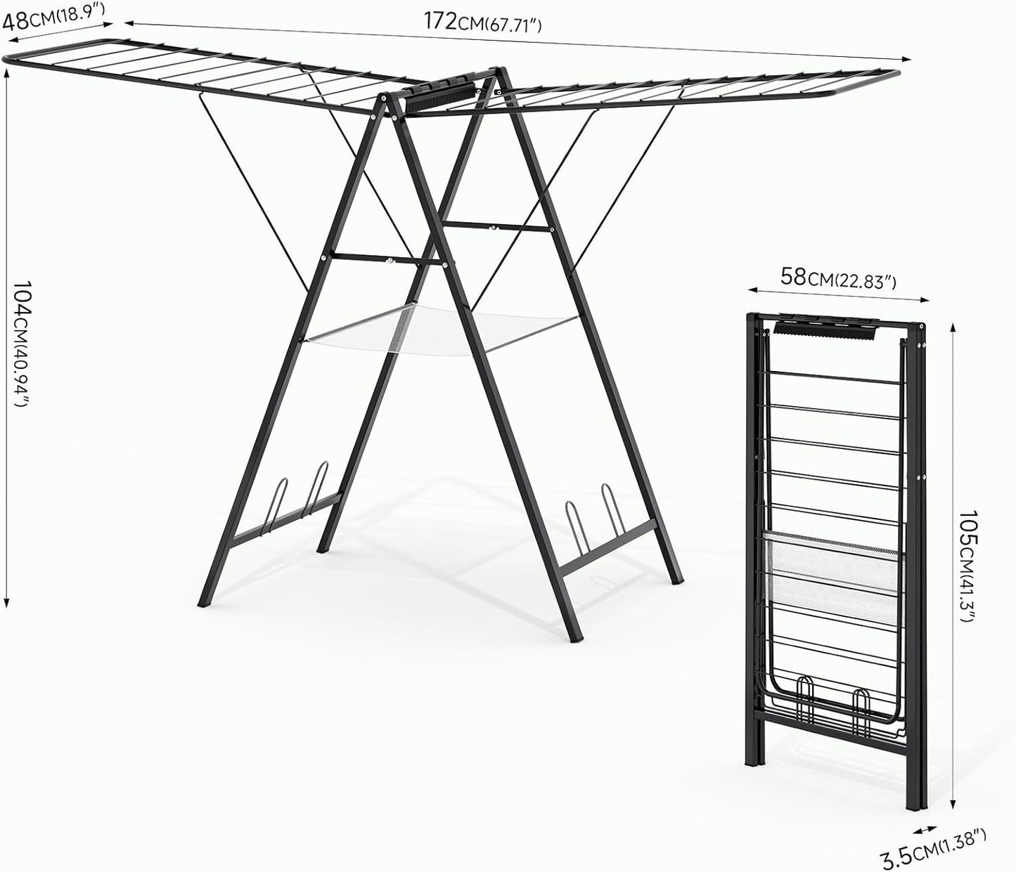 APEXCHASER Foldable Clothes Drying Rack, Metal Laundry Drying Rack Collapsible, Ultra Thin Clothes Rack for Sweater Bra Towel for Indoor & Outdoor Use, Height Adjustable Gullwing Clothes Airer, Black - NestledHome