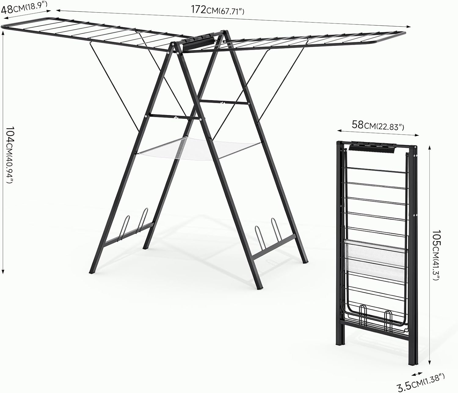 APEXCHASER Foldable Clothes Drying Rack, Metal Laundry Drying Rack Collapsible, Ultra Thin Clothes Rack for Sweater Bra Towel for Indoor & Outdoor Use, Height Adjustable Gullwing Clothes Airer, Black - NestledHome