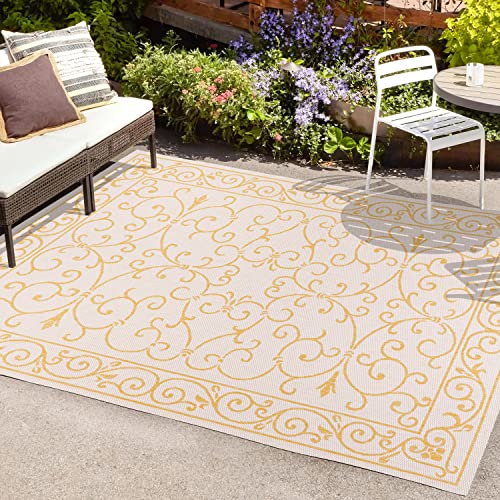 Vintage Filigree Indoor Outdoor Area Rug 9X12 Cream
