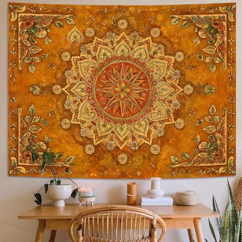 Floral Mandala Tapestry Boho Tapestry for Bedroom Brown Tapestries Wall Hanging Living Room Wall Art and Home Decor 60x80
