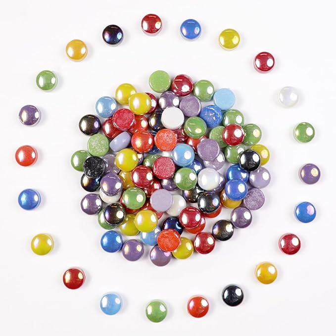 12mm Round Mosaic Tiles for Crafts, 200g Iridescent Recycled Glass Mosaic Pieces for Art Supplies, DIY Mosaic Making Kit for Hobbies & Art (Irisident Mix)