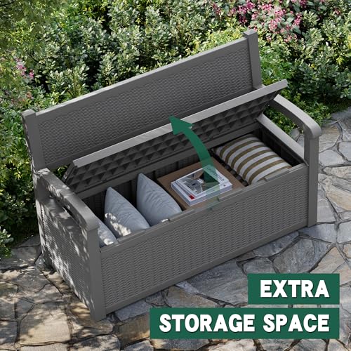 70 Gallon Outdoor Storage Bench Deck Box Lockable for Patio Furniture