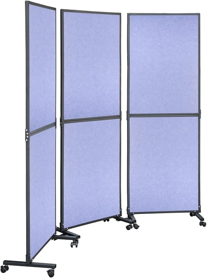 VEVOR Sound Barrier Quiet Wall 72" x 66",Partition Room Dividers 3 Panels, Portable Office Walls Dividers, Classroom Dividers, Acoustic Room Divider (Steel Blue) for Office, Library, School, etc