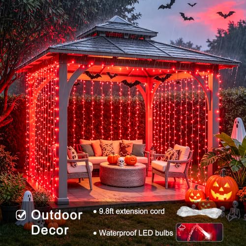 300LED Red Curtain Lights for Halloween Christmas Decor (9.8 Foot)