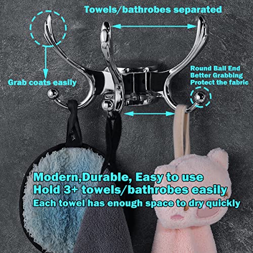 Heavy Duty Swivel Coat Hook Space Saving Towel Rope Hook Wall Mount Triple Swing Arms for RV Bathroom Kitchen Garage (2 Count)