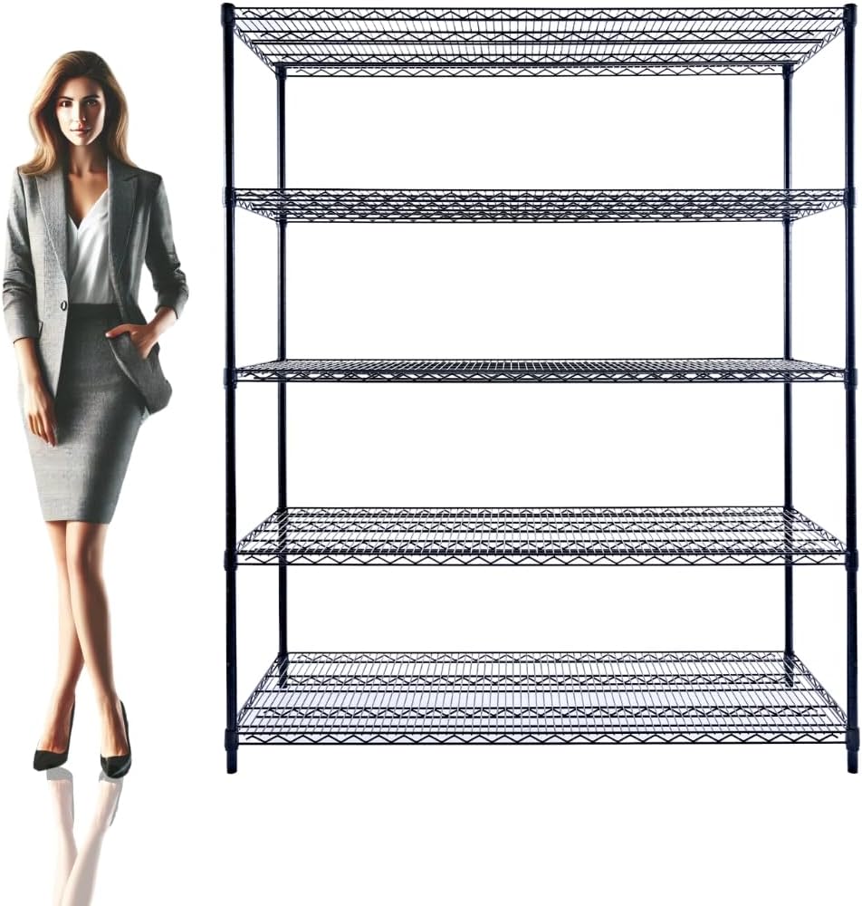 60"x24"x72" Black 5-Tier Premium Metal Wire Shelving NSF 4000 LBS MAX Capacity Heavy Duty Steel Storage Rack for Warehouse, Garage, Hospital, Commercial Space & School w/Premium Wheels - NestledHome