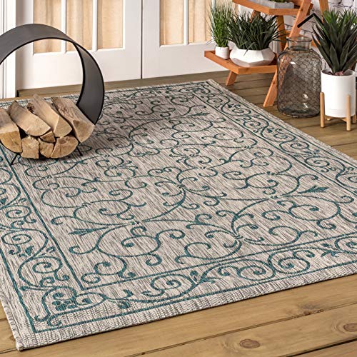 Vintage Filigree Indoor Outdoor Area Rug 10X14 Gray
