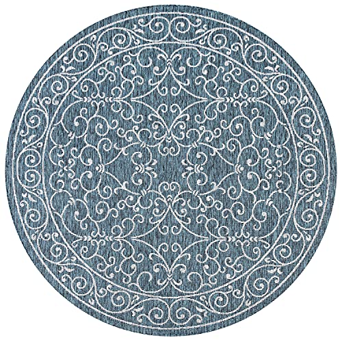 Vintage Filigree Indoor Outdoor Round Area Rug 8 Ft Teal