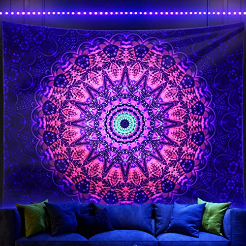 Blacklight Mandala Boho Tapestry Glow In The Dark