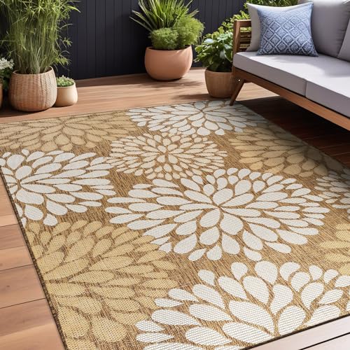 Outdoor Rug 8x10 Modern Exotic Tropical Leaf Area Rugs for Indoor and Outdoor Patio Deck Porch Garden Water Resistant Washable Outside Carpet