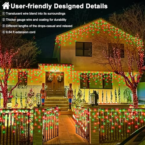 Red and Green Christmas Lights Outdoor Icicle Lights for Outside 66ft 640L