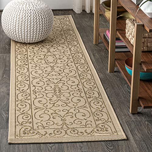 Vintage Filigree Indoor Outdoor Runner Rug 2X10 Beige