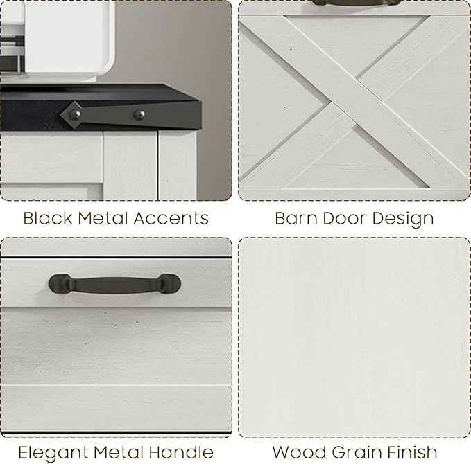 Vabches Vertical File Cabinet with 3 Drawers, Wooden Farmhouse Filing Cabinet for Letter/A4 Size Hanging Files, Under Desk Printer Stand with Storage for Home Office, White and Black