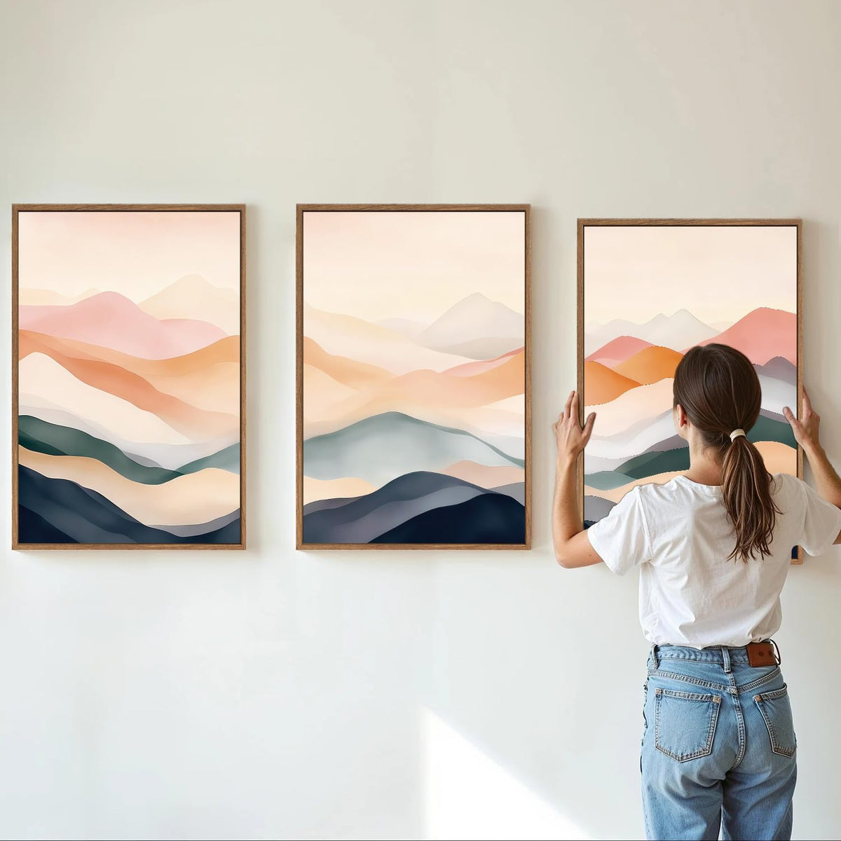 Boho Abstract Mountain Framed Canvas Wall Art