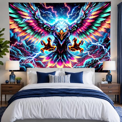 Blacklight Tapestry Hawk Eagle Room Wall Art 78 x 59 Inch