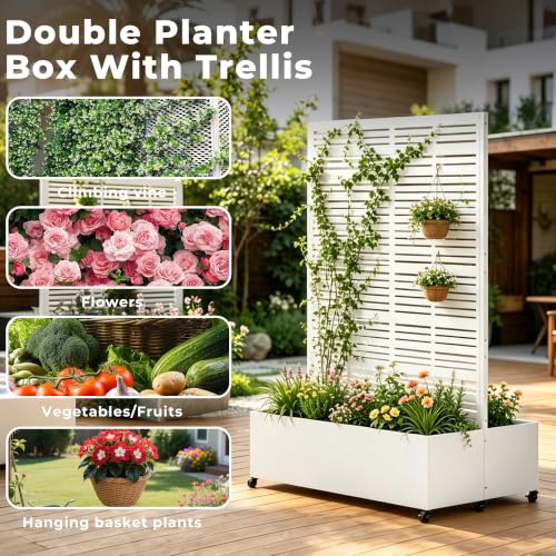 Double Metal Planter Box with Trellis Privacy Screen