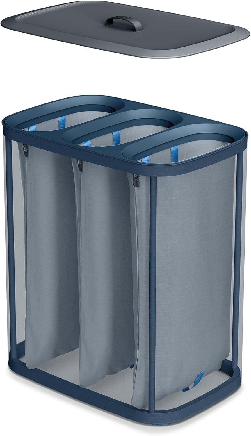 Joseph Joseph Tota Trio 90 liter/23.8 gallon Laundry Hamper Separation Basket with lid, 3 Removable Washing Bags with Handles- Black - NestledHome