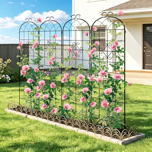 78.4 x 40in Rustic Iron Arch Decoration Garden Trellis with Black Metal Coating (2 Count)
