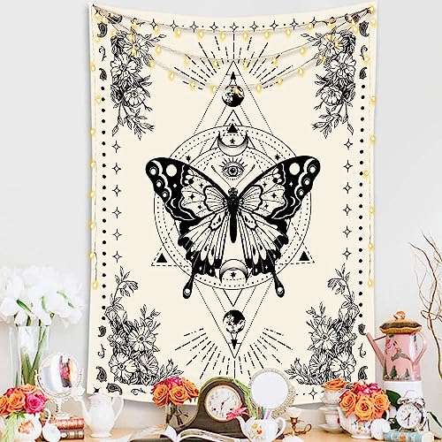 Boho Butterfly Tapestry Small Tapestry Tarot Tapestries Moon Phase Aesthetic Tapestries Wall Hanging for Bedroom and Living Room Decor Butterfly 60×80 Inches