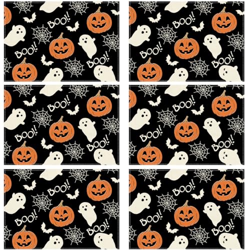 Halloween Ghost Pumpkin Placemats Set of 6 Table Decor 12x18 Inch (6 Count)