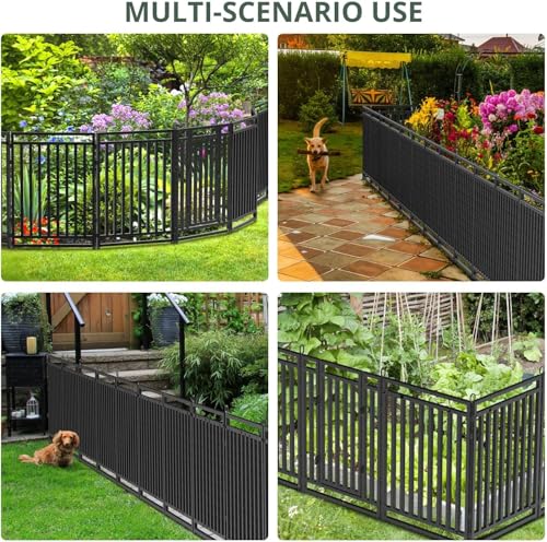 18ft (L) × 47in (H), 7 Panels & 1 Gate Garden Fence, Durable Outdoor Yard Barrier, Secure Garden Fencing, Weather-Resistant Fence for Privacy & Decoration, Black-Silver