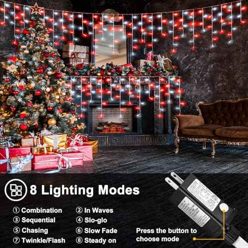 Red and White Christmas Lights Outdoor Icicle Lights for Outside 66ft