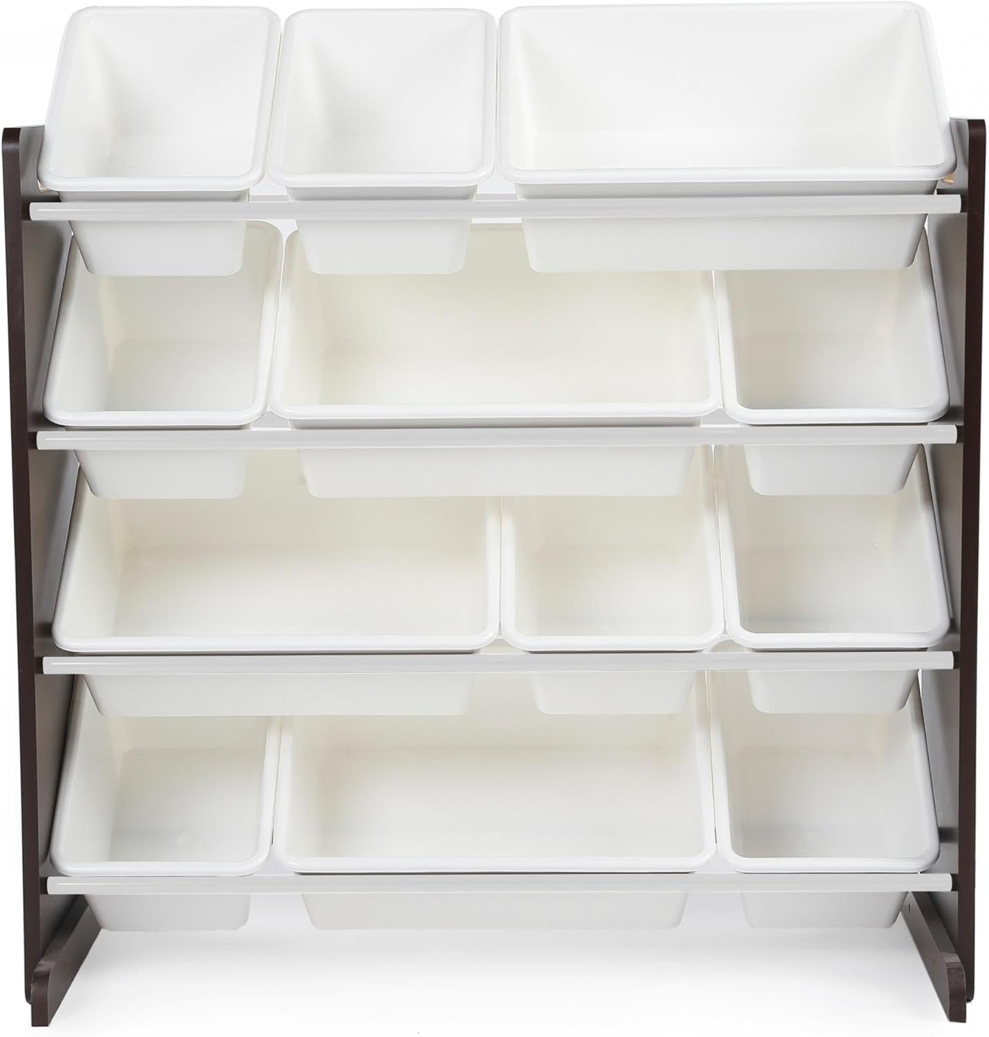 Humble Crew Kids Toy Storage Organizer with 12 Plastic Bins, Espresso/White – Removable Bins for Playroom, Bedroom, Toddler Furniture for Boys and Girls Ages - NestledHome