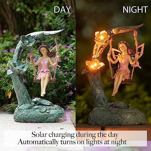 Garden Flower Fairy Outdoor Statue Decor Funny Swing Fairy Ornaments Figurines for Patio Lawn Yard Porch Outside Garden Gifts