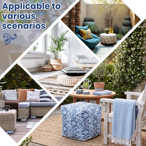 2 Pack Inflatable Outdoor Ottoman Pouf Waterproof Cube 16" Square Blow up Ottoman Footrest with Handle Outdoor Portable Footstool for Patio Garden Camping or Home Pool (2 Count)
