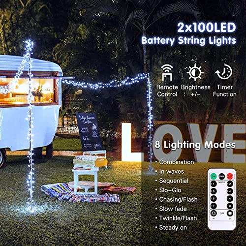 2 Pack White Battery Operated String Lights (100 Count)