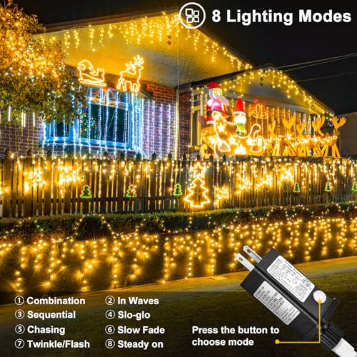 Icicle Lights for Outside Christmas Lights Outdoor 66ft 640 LEDs Warm White