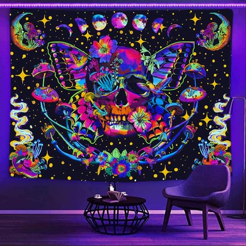 Blacklight Skull Tapestry