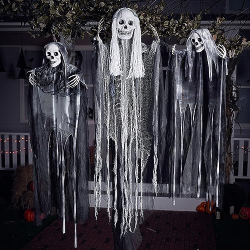3 Pcs Hanging Halloween Skeleton Ghosts Decorations Outdoor (3 Count)