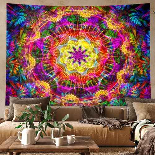 Blacklight Mandala Tapestry for Bedroom