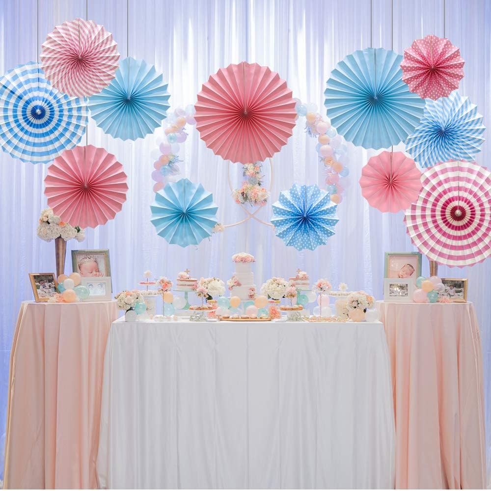 Hanging Paper Fans Party Set, Round Pattern Paper Garlands Decoration for Birthday Baby Boy Shower Graduation Bachelorette, Set of 6 (Blue) - NestledHome