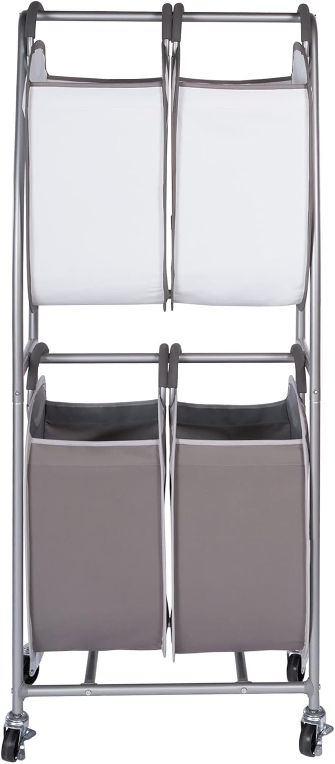Neatfreak - 2 Tier Vertical Rolling Laundry Cart - Rolling Storage Cart On Wheels With 4 x Tote Hampers For Laundry, Towels, Blankets & Bathroom Organization - Quad Laundry Sorter - NestledHome
