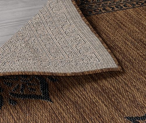Outdoor Rug 5x7 Medallion Nut Brown Black Modern Area Rugs for Indoor and Outdoor Patios
