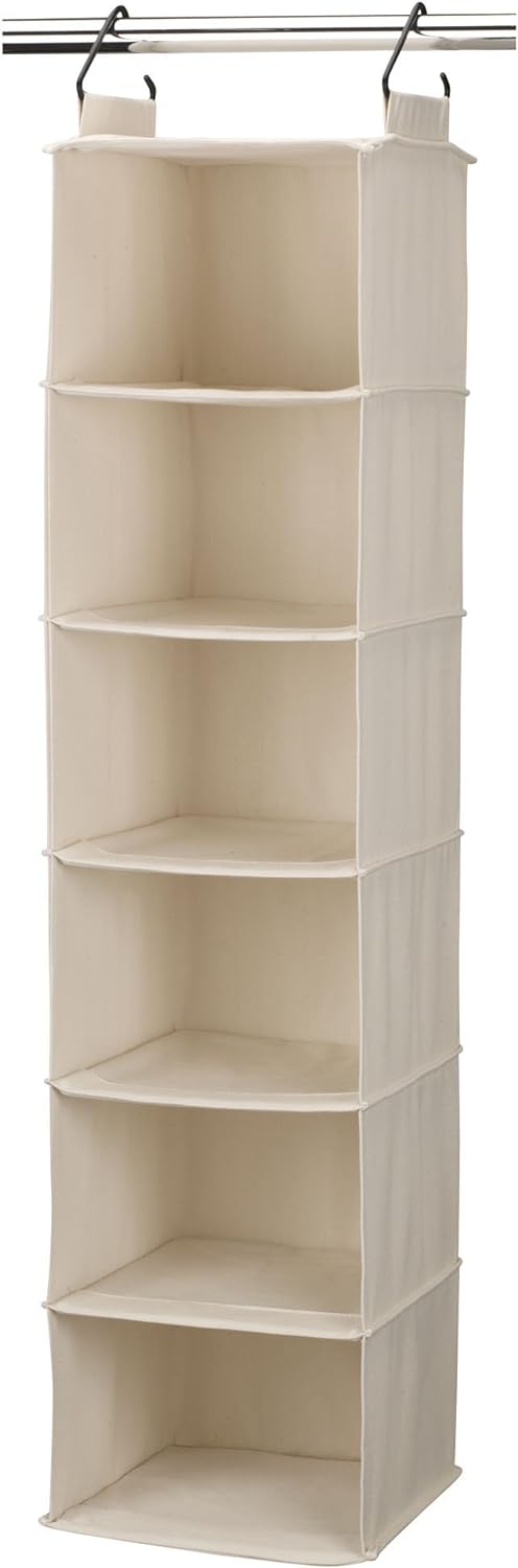 Household Essentials Cedarline 6-Shelf Hanging Closet Organizer, Heavy-Duty Cotton Canvas, Breathable, Versatile, Compact, Perfect for Rod or Wire Closets, Natural - NestledHome