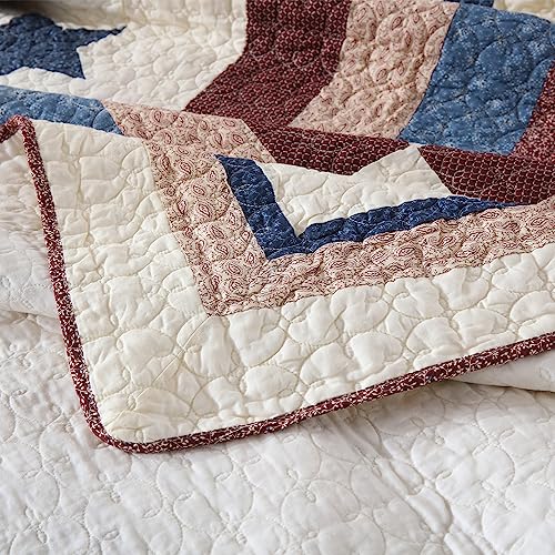 Cotton Bedding Quilt Sets 3 Pieces Reversible Coverlet Sets All Season Boys Real Patchwork Bedspread
