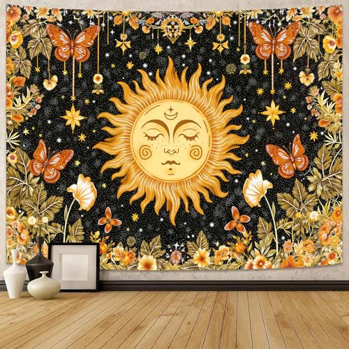 Sun with Face Wall Tapestry