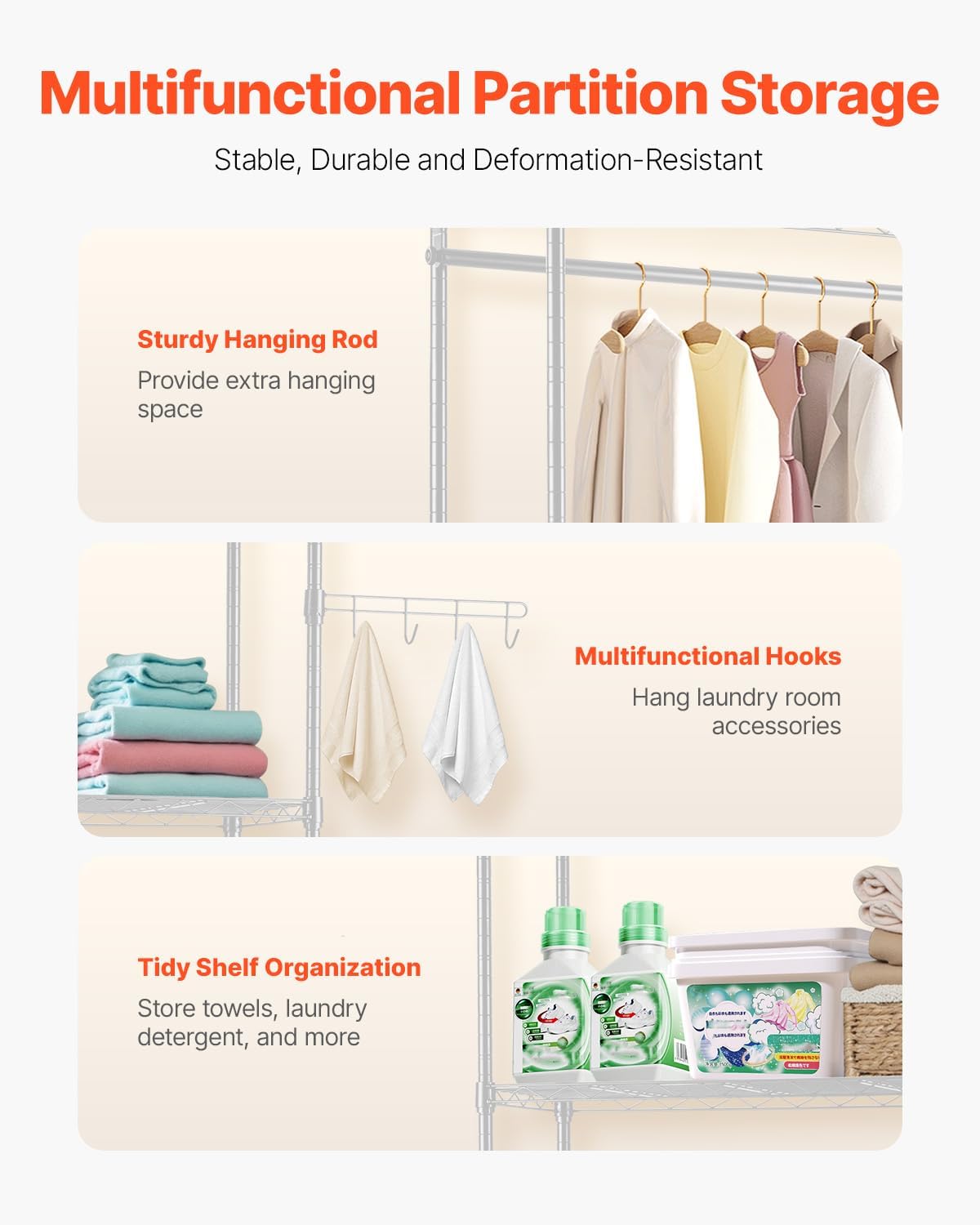 VEVOR Over The Washer and Dryer Storage Shelf, 4 Tier Laundry Room Drying Rack with Hanger Rod and Hooks, Adjustable Over Washer and Dryer Shelves, Laundry Room Shelf Storage Space Saver, White - NestledHome