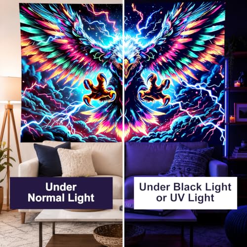 Blacklight Tapestry Hawk Eagle Room Wall Art 78 x 59 Inch
