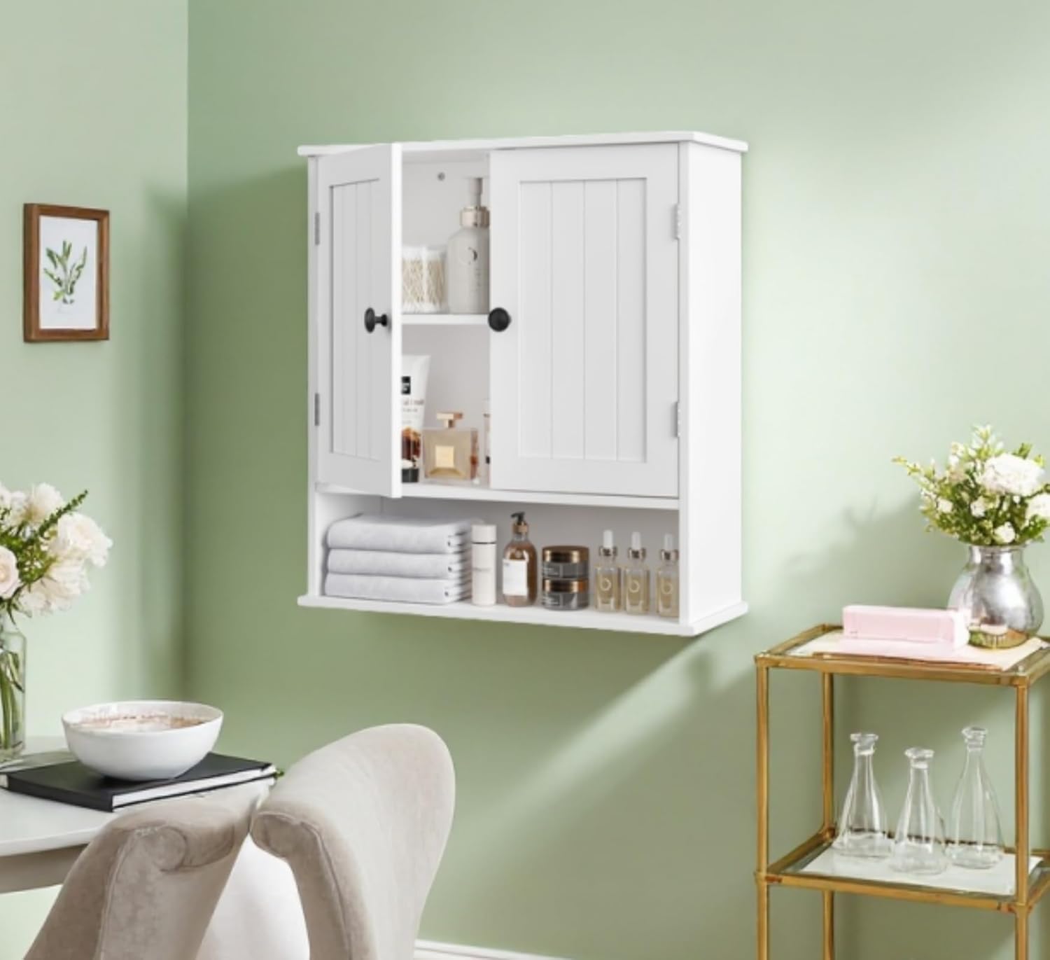 Bathroom Cabinet Wall-Mounted, White Storage Cabinets with Adjustable Shelves, Space-Saving Organizer with 2 Doors for Bathroom, Laundry, Kitchen - Moisture Resistant & Easy Install - NestledHome