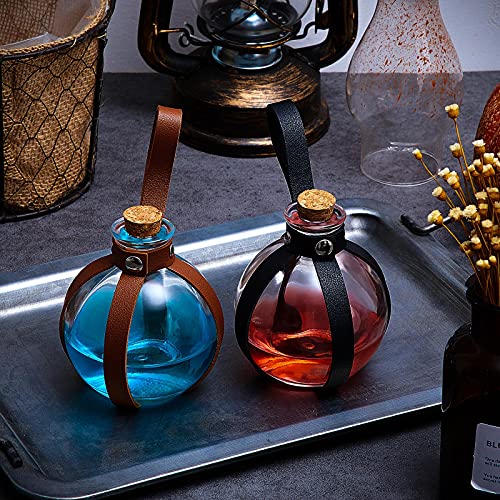 2 Pcs Halloween Glass Potion Bottles with Belt Cork Renaissance Witch Costume Accessories Witch Props Potion Bottle for Halloween Party Decor Cosplay DIY Crafts Gift (2 Count)