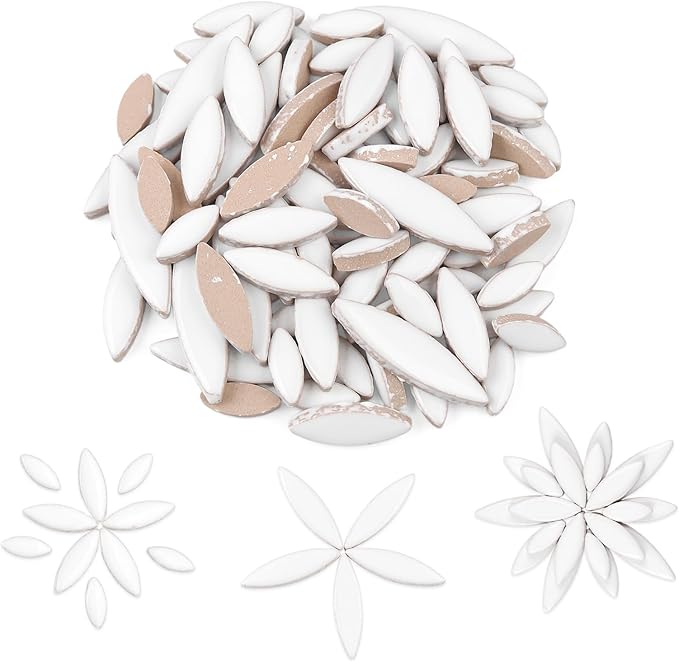Artspac White Petal Ceramic Mosaic Tiles for Crafts, 200g Flower Tiles Mosaic Pieces for Mosaic Craft Supplies,Garden Art Decor