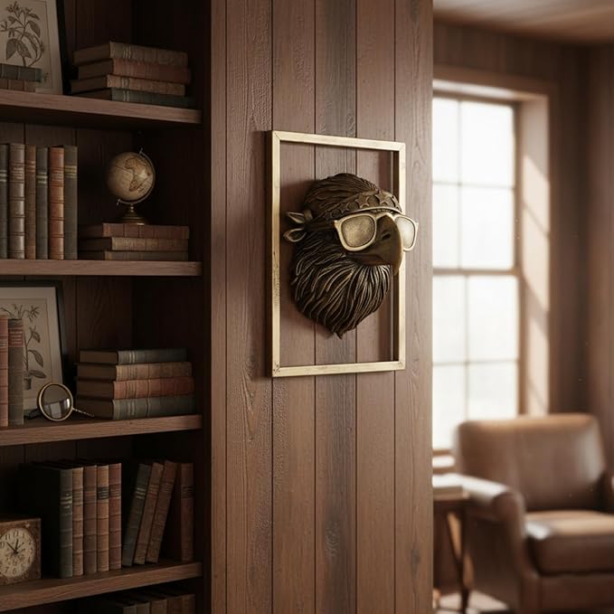 Newinhome Animal Heads Wall Decor (Includes Metal Frame) Resin Animals Sculptures Head Wall Hanging Decoration Gold vintage Wall Sculpture for Living Room Bedroom Office(Eagle)