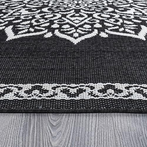 Outdoor Rug 9x12 Medallion Black White Modern Area Rugs for Large Indoor and Outdoor Patios