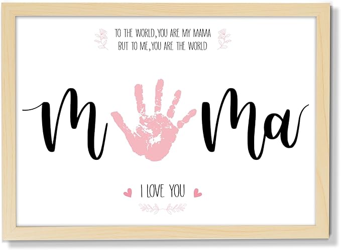 QOUBAI Mother's Day Handprint Art Craft DIY Kit Mother's Day Gifts from Daughter or Son Children Adults Handprint Keepsake with Wood Frame for Mom Grandma Birthday Holiday Activities 12x16 Inch