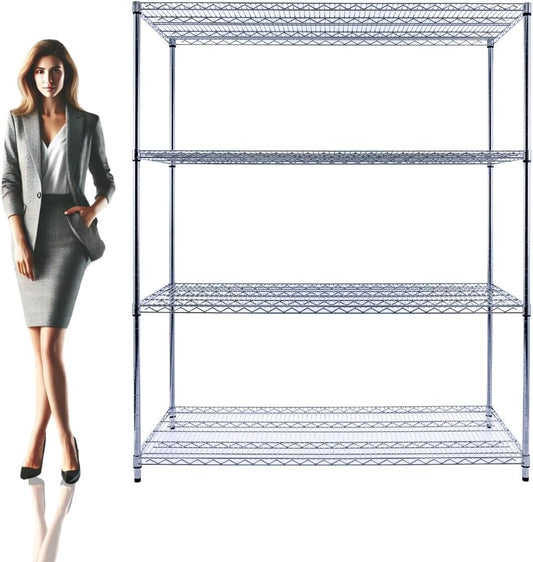 60"x24"x72" PREMIUM METAL STEEL 4-Tier Wire Shelving NSF 3200 LBS MAX Capacity Heavy Duty Storage Rack for Hospitals, Schools, Commercial Spaces, and Garages w/PREMIUM Wheels - NestledHome